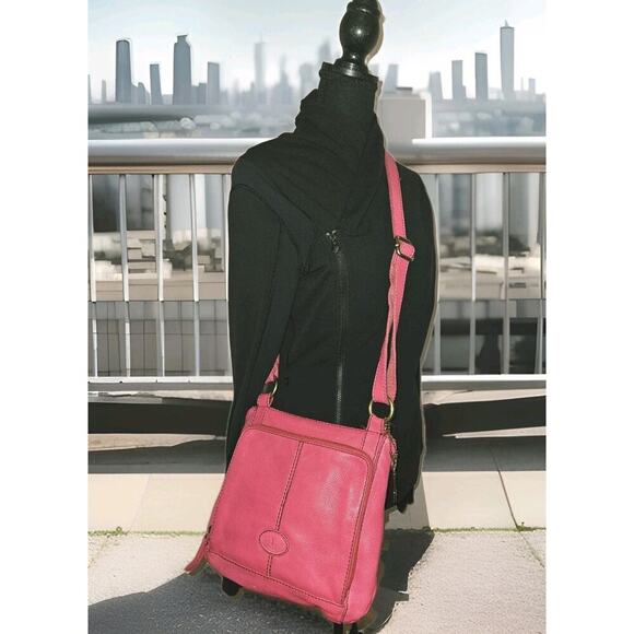Fossil Leather Crossbody Handbag Pink 12x10 - Picture 1 of 13